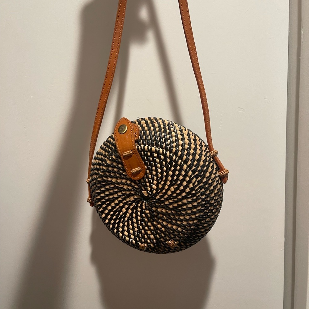Stylish Black and Tan Woven Crossbody Bag